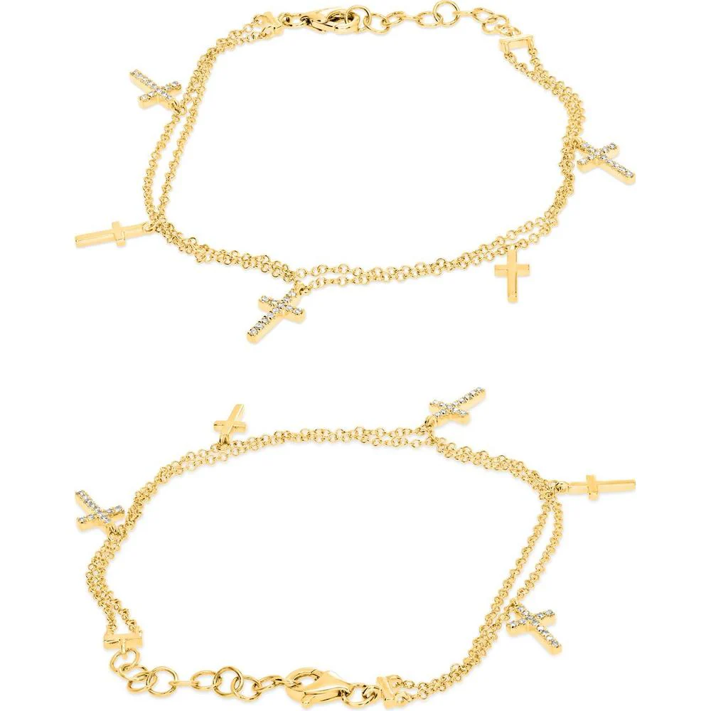 Roman & Jules - 14K Yellow Gold Cross Bracelet with Round Diamonds - 0.11 Carat Total Diamond Weight