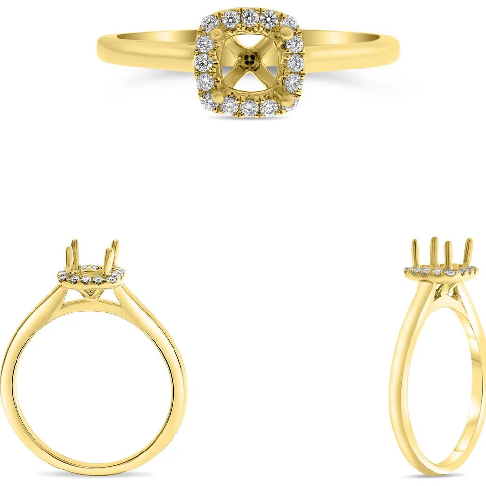 Roman & Jules - 14K Yellow Gold Cushion Cut Diamond Halo Ring - 0.22 Carat Total Diamond Weight