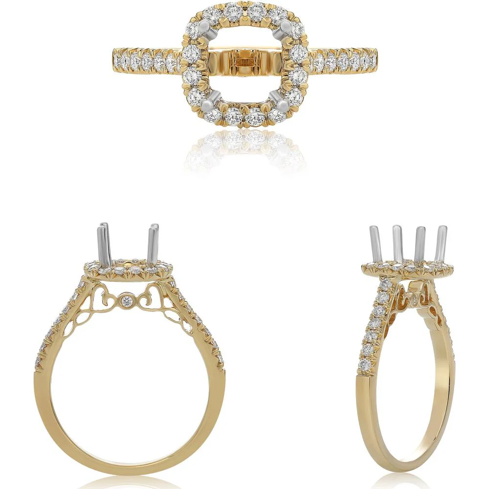 Roman & Jules - 14K Yellow Gold Cushion Cut Halo Diamond Ring - 0.43 Carat Total Diamond Weight