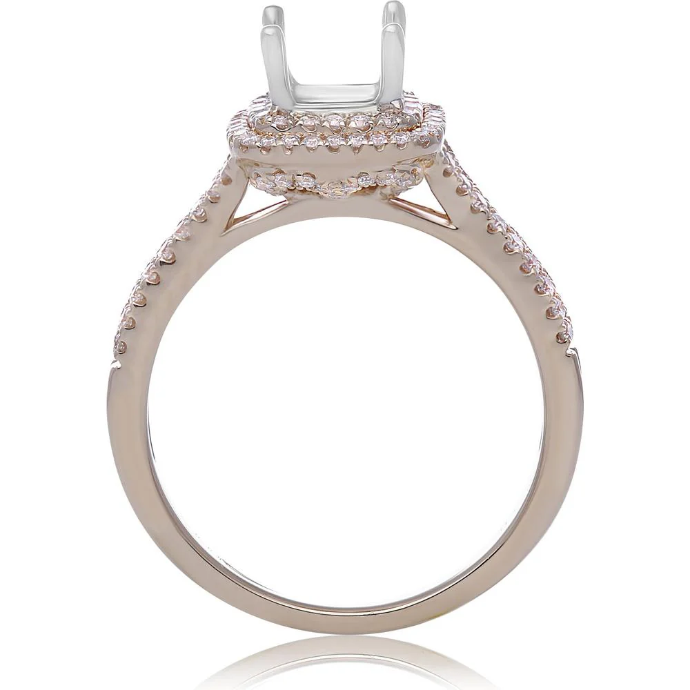 Roman & Jules - 14K Yellow Gold Cushion Diamond Ring with Double Halo and Micropavé Setting - 0.44 Carat Total Diamond Weight