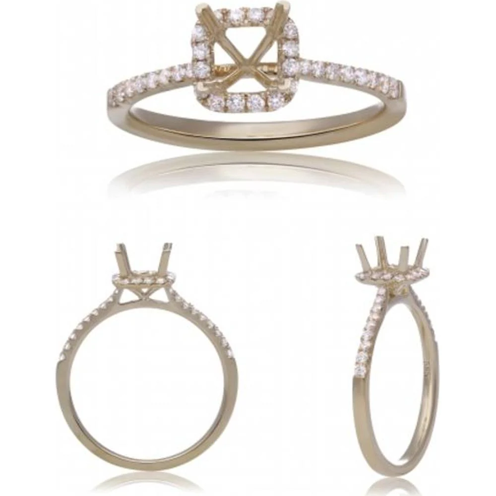 Roman & Jules - 14K Yellow Gold Cushion Diamond Ring with Halo - 0.28 Carat Total Diamond Weight
