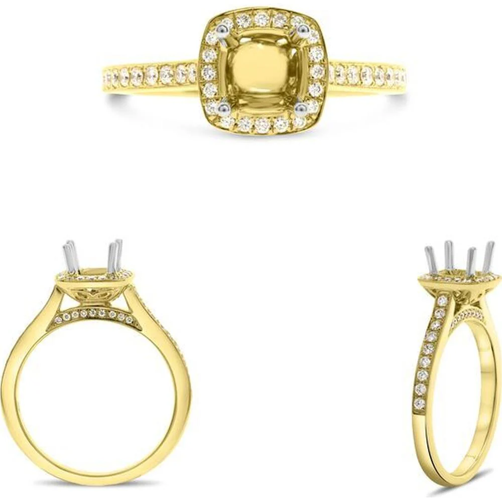 Roman & Jules - 14K Yellow Gold Cushion Halo Diamond Ring - 0.33 Carat Total Diamond Weight