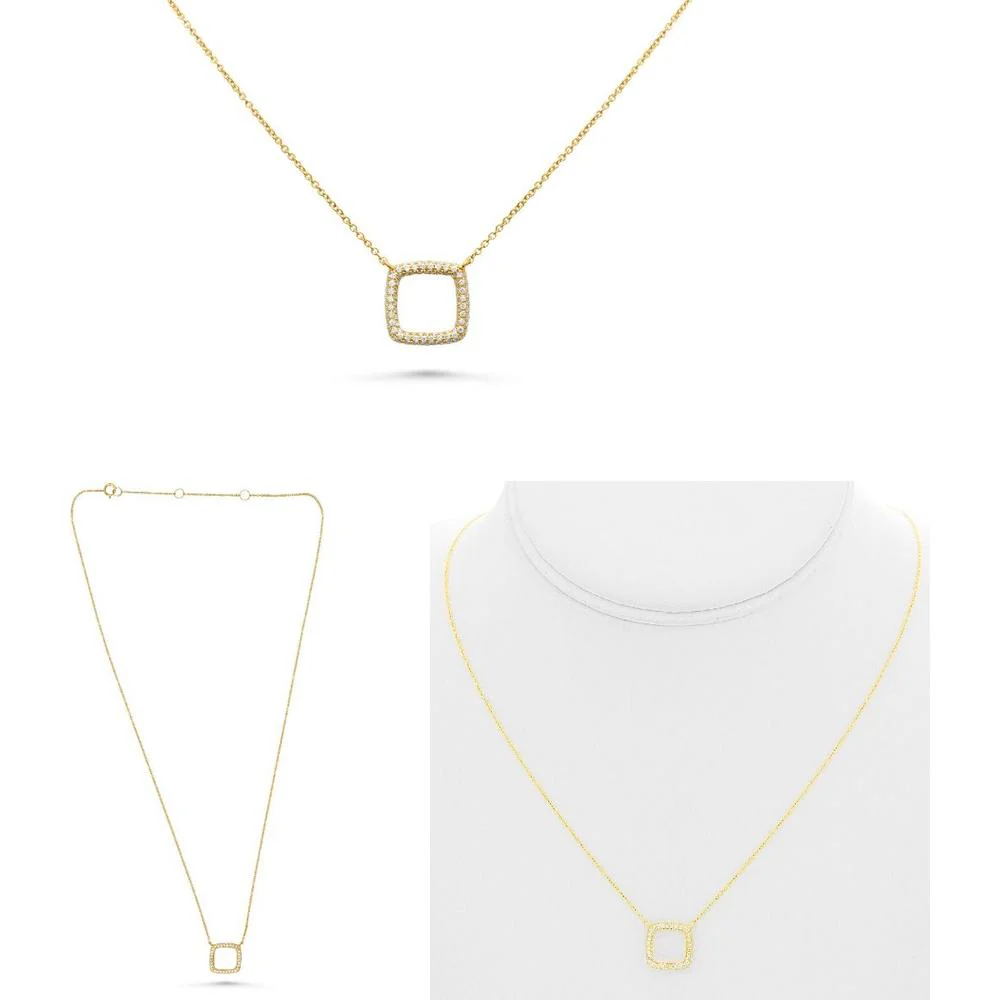 Roman & Jules - 14K Yellow Gold Cushion Pendant Necklace with Round Diamond - 0.30 Carat Total Diamond Weight