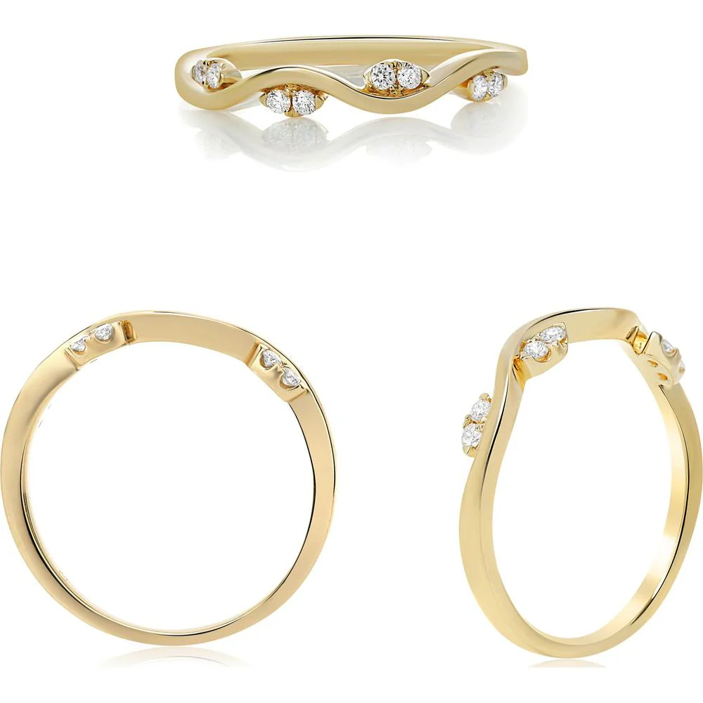 Roman & Jules - 14K Yellow Gold Diamond Band Ring with Micropavé Set Round Diamonds - 0.09 Carat Total Diamond Weight
