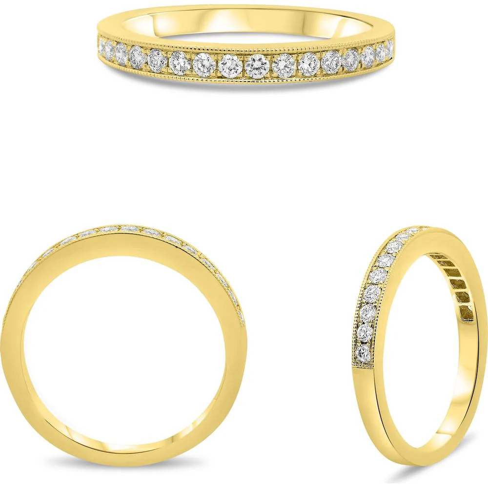 Roman & Jules - 14K Yellow Gold Diamond Band with Pave Set Round Diamonds - 0.28 Carat Total Diamond Weight