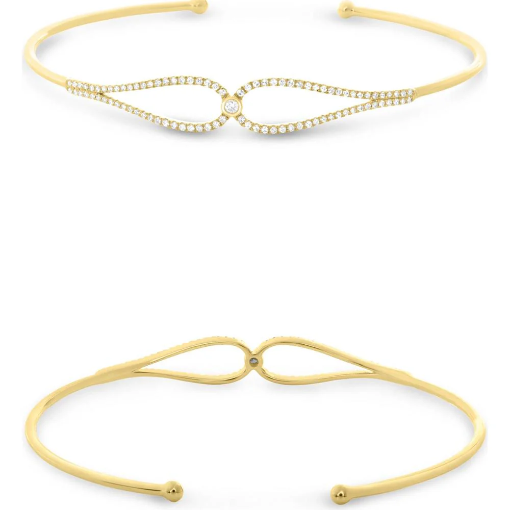 Roman & Jules - 14K Yellow Gold Diamond Bangle with 0.24 Carat Round Diamond Center and 0.02 Carat Round Diamond Accent