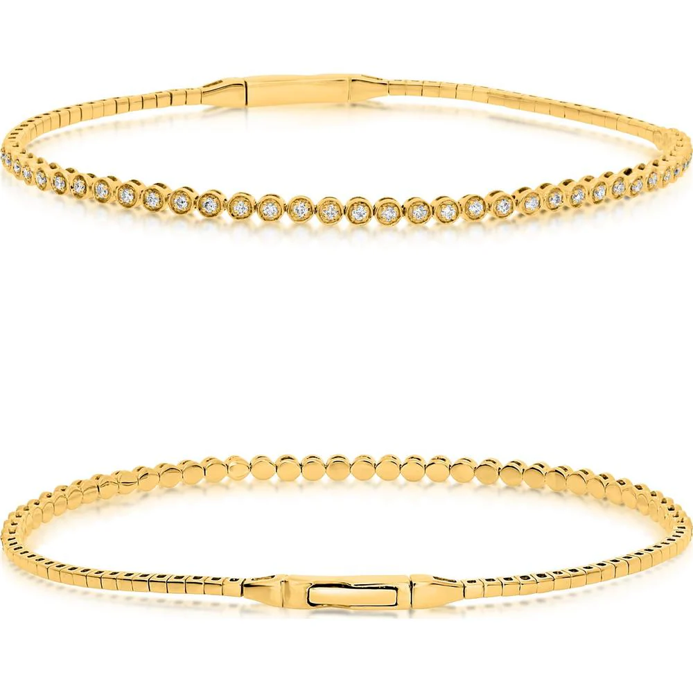 Roman & Jules - 14K Yellow Gold Diamond Bangle with Prong-Set Round Diamonds - 0.30 Carat Total Diamond Weight
