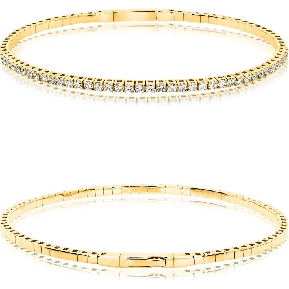 Roman & Jules - 14K Yellow Gold Diamond Bangle with Prong Set Round Diamonds - 1.00 Carat Total Diamond Weight