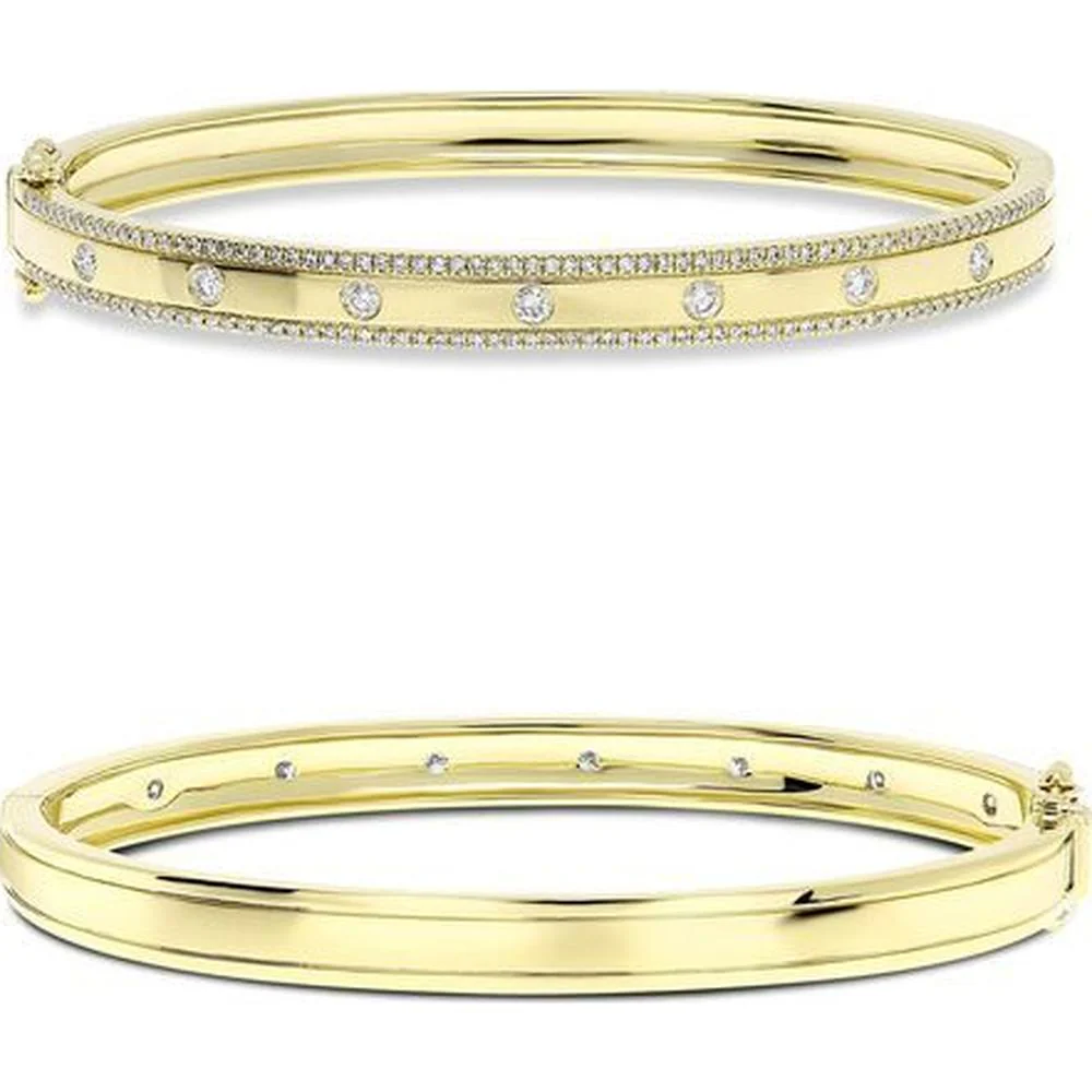 Roman & Jules - 14K Yellow Gold Diamond Bangle with Round Diamonds - 0.66 Carat Total Diamond Weight