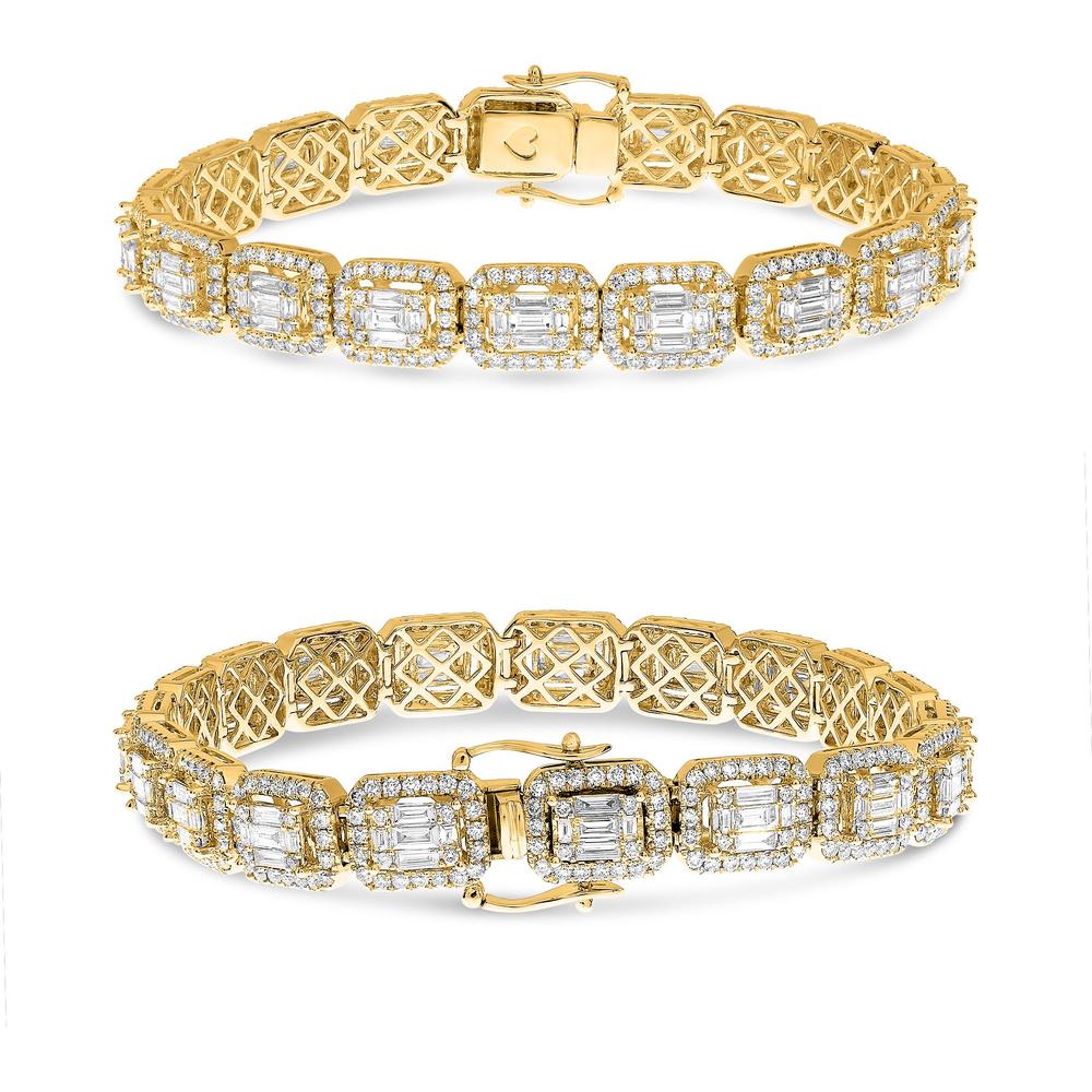 Roman & Jules - 14K Yellow Gold Diamond Bracelet with Baguette and Round Diamonds - 5.30 Carat Total Diamond Weight