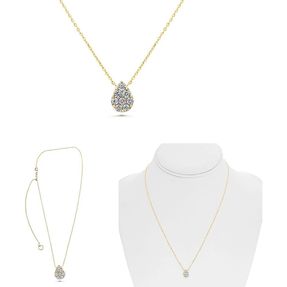 Roman & Jules - 14K Yellow Gold Diamond Cluster Necklace with Slice Setting - 0.15 Carat Total Diamond Weight