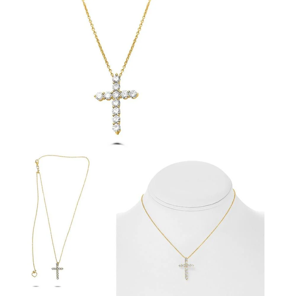 Roman & Jules - 14K Yellow Gold Diamond Cross Necklace with Round Diamonds - 0.50 Carat Total Diamond Weight