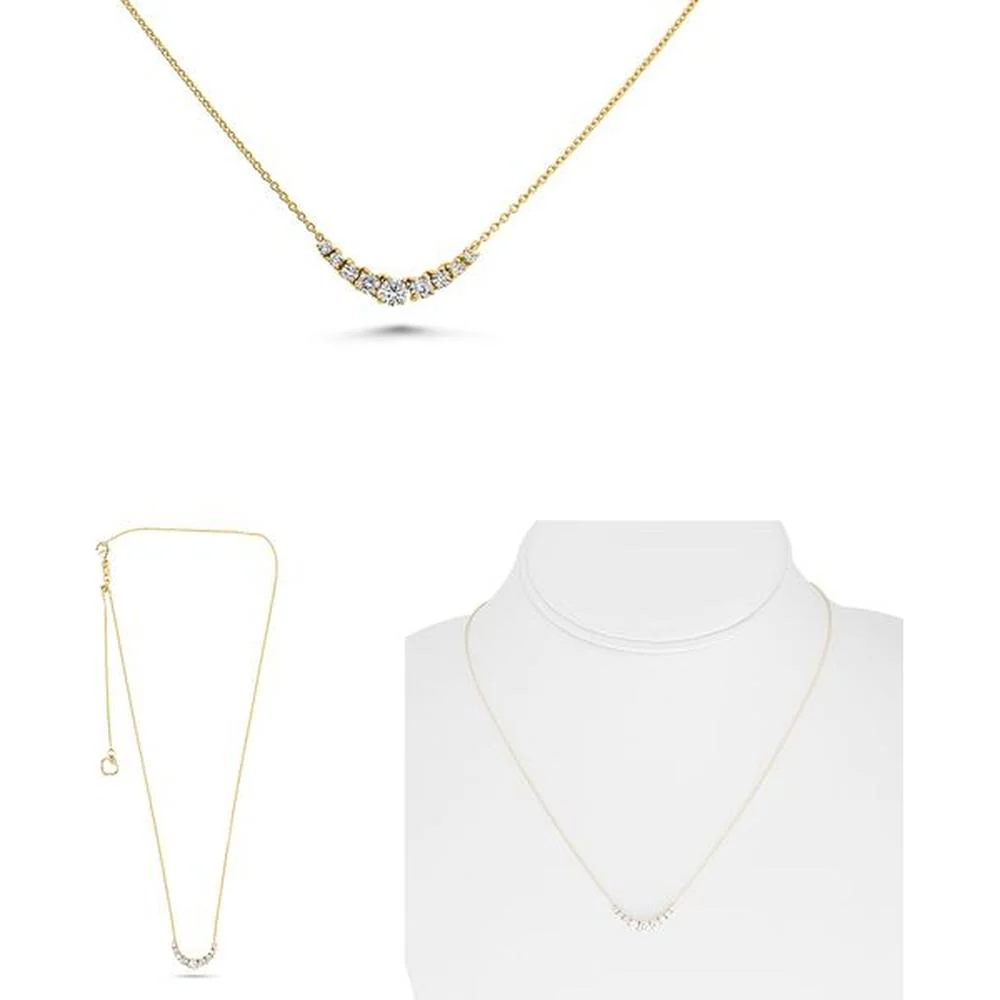 Roman & Jules - 14K Yellow Gold Diamond Curve Necklace with 0.50 Carat Round Diamonds in Prong Setting