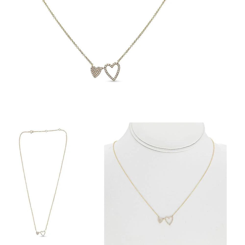 Roman & Jules - 14K Yellow Gold Diamond Double Heart Necklace - 0.15 Carat Total Diamond Weight