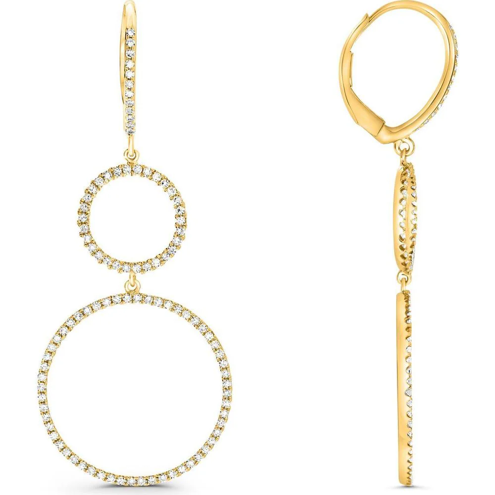 Roman & Jules - 14K Yellow Gold Diamond Drop Earrings with Round Diamonds - 0.60 Carat Total Diamond Weight