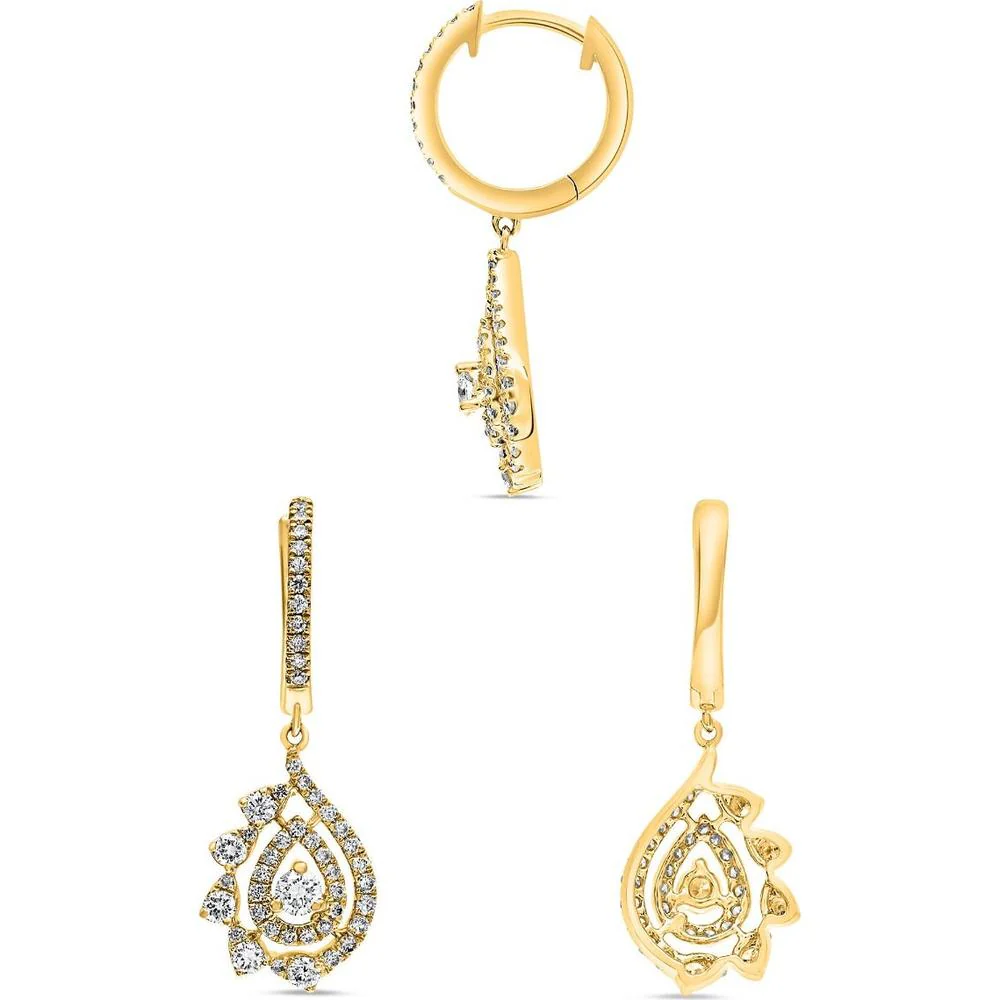 Roman & Jules - 14K Yellow Gold Diamond Drop Earrings with Round Diamonds - 0.75 Carat Total Diamond Weight