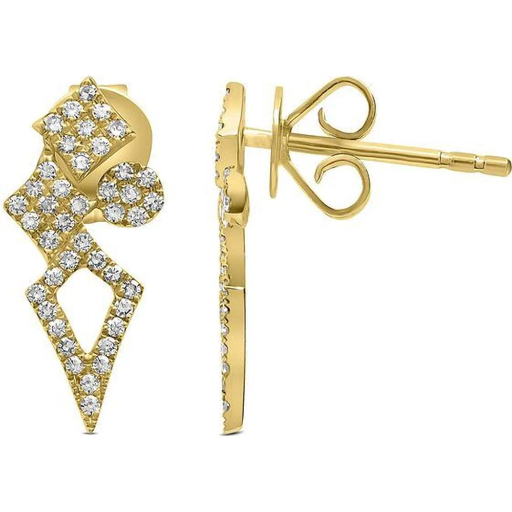 Roman & Jules - 14K Yellow Gold Diamond Geometric Stud Earrings - 0.38 Carat Total Diamond Weight