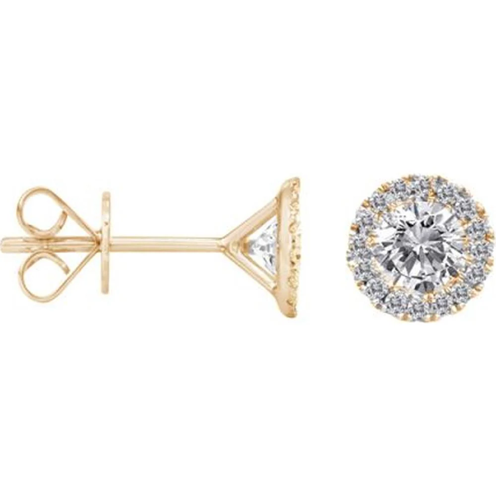 Roman & Jules - 14K Yellow Gold Diamond Halo Stud Earrings with Round and Black Diamonds - 0.38 Carat Total Diamond Weight