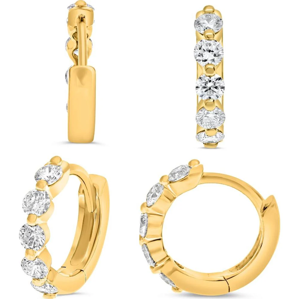 Roman & Jules - 14K Yellow Gold Diamond Hoop Earrings with 0.49 Carat Total Round Diamonds