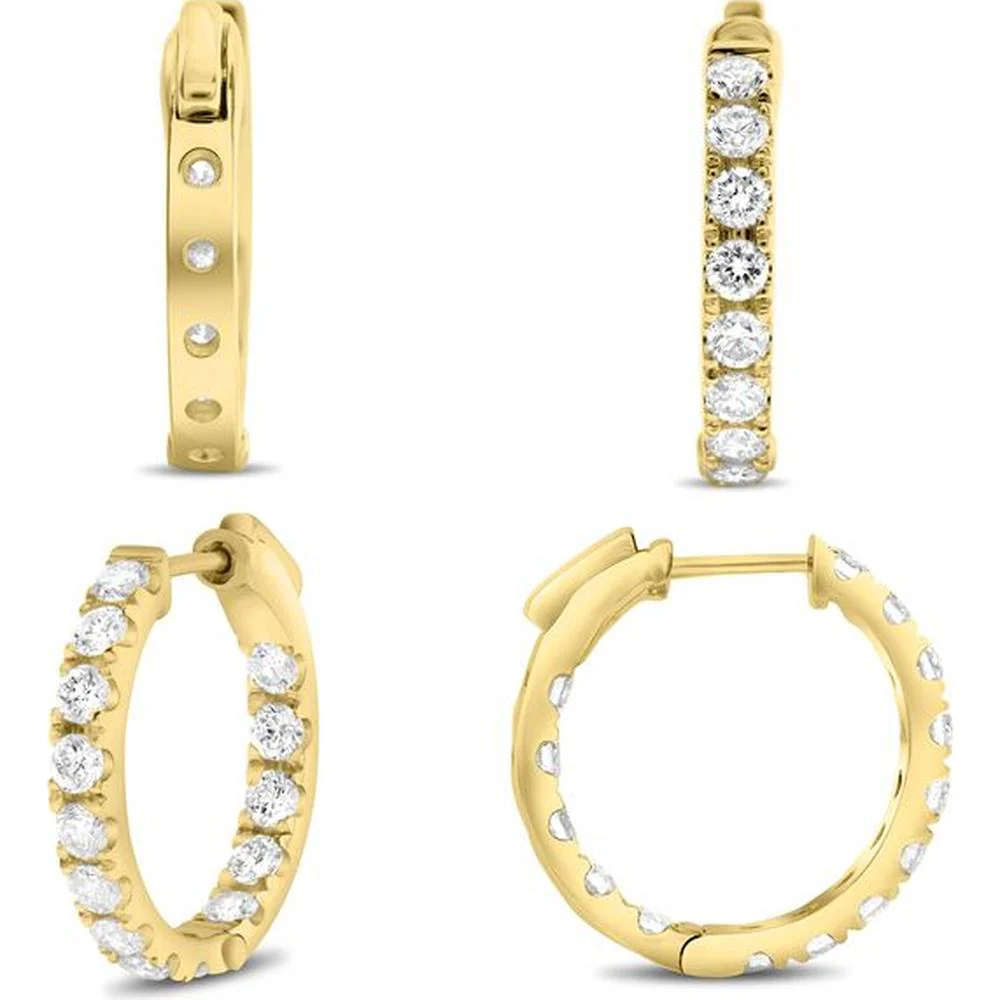 Roman & Jules - 14K Yellow Gold Diamond Hoop Earrings with Micropavé Set Round Diamonds - 0.50 Carat Total Diamond Weight