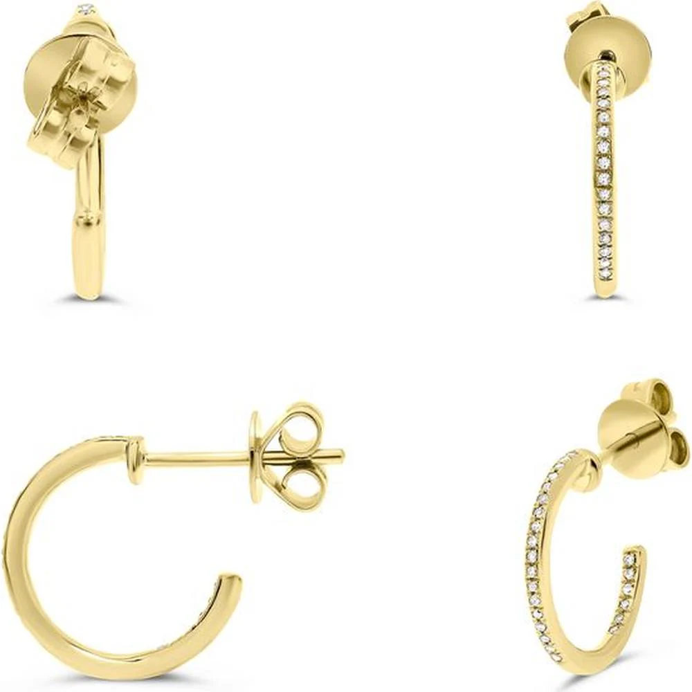 Roman & Jules - 14K Yellow Gold Diamond Hoop Earrings with Pave Set Round Diamonds - 0.18 Carat Total Diamond Weight