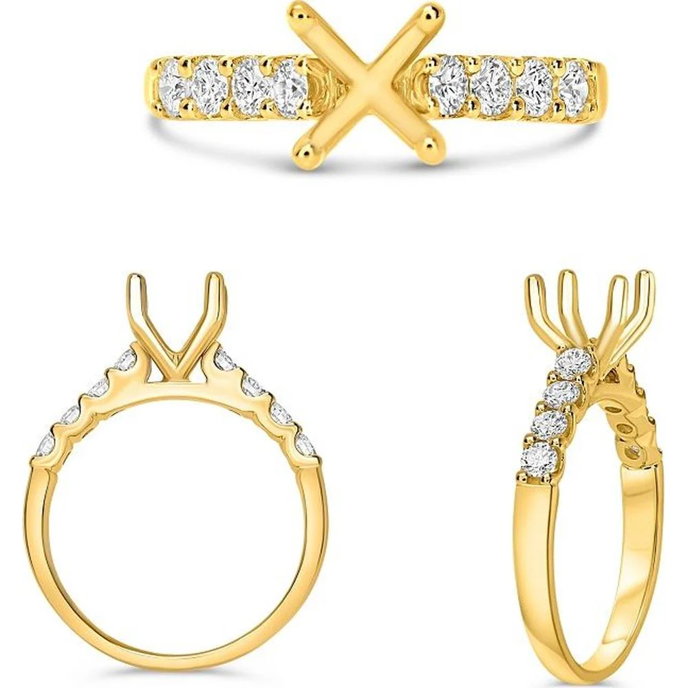 Roman & Jules - 14K Yellow Gold Diamond Ring with Shared U-Prong Set Round Diamonds - 0.45 Carat Total Diamond Weight