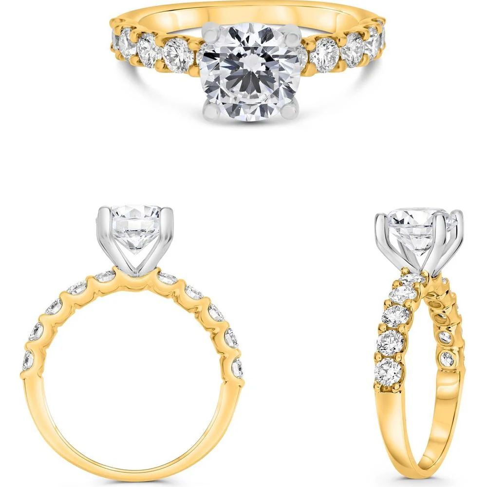 Roman & Jules - 14K Yellow Gold Diamond Ring with Shared U-Prong Setting and Round Diamonds - 1.50 Carat Total Diamond Weight