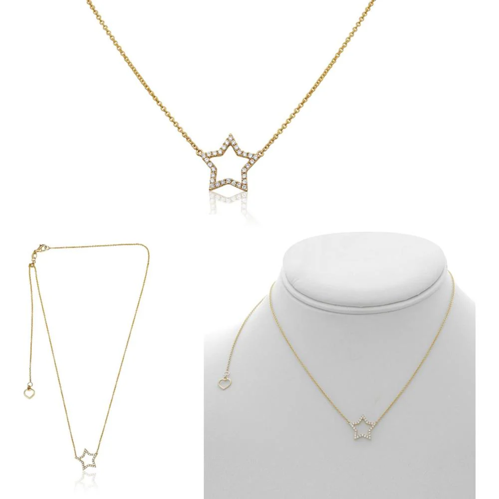 Roman & Jules - 14K Yellow Gold Diamond Star Pendant Necklace with Round Diamonds - 0.21 Carat Total Diamond Weight