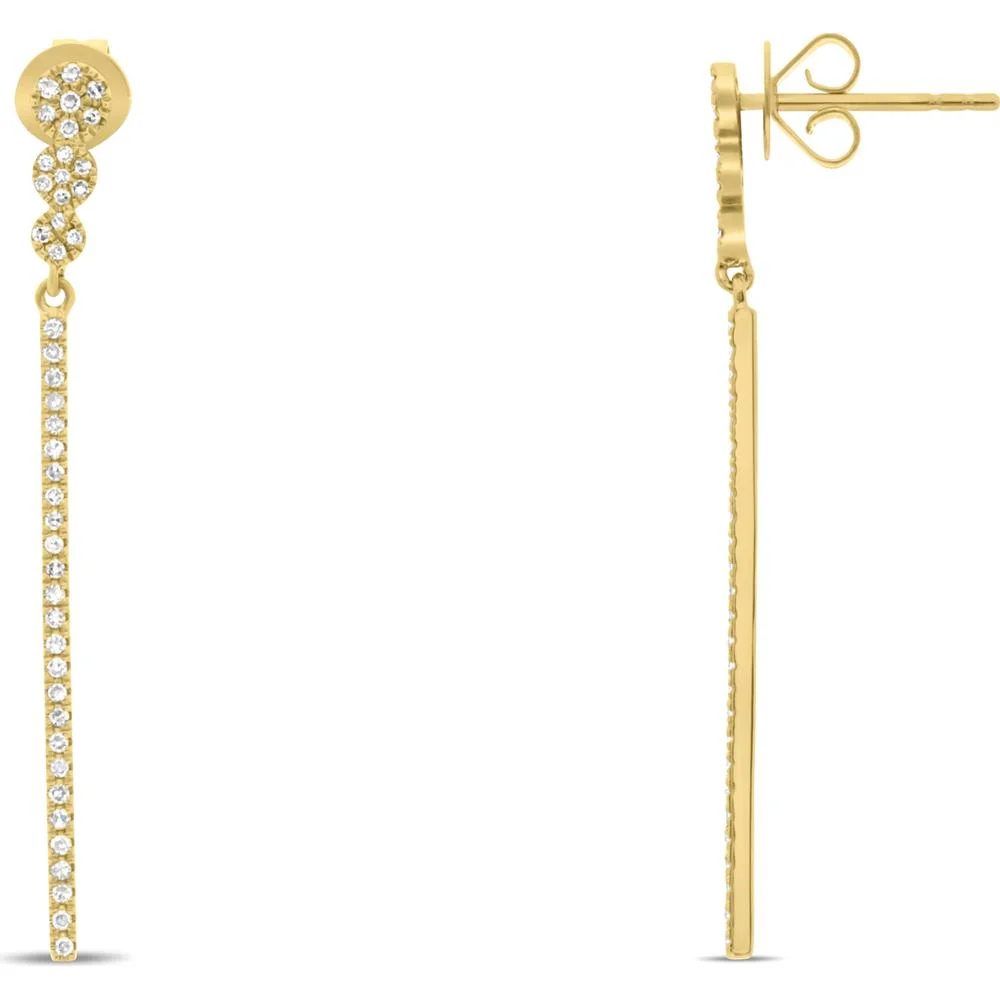 Roman & Jules - 14K Yellow Gold Drop Earrings with 0.24 Carat Total Round Diamonds in Micropavé Setting