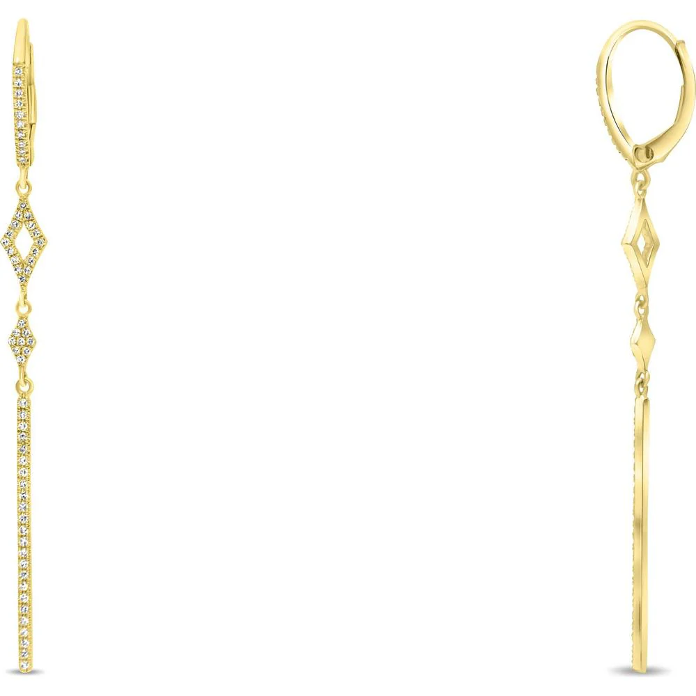Roman & Jules - 14K Yellow Gold Drop Earrings with Diamond-Shaped Design and 0.29 Carat Total Diamond Weight
