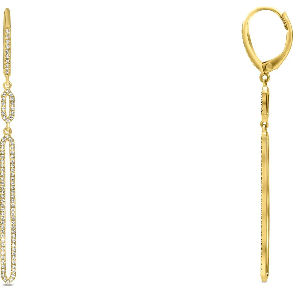Roman & Jules - 14K Yellow Gold Drop Earrings with Micropavé Set Round Diamonds - 0.37 Carat Total Diamond Weight