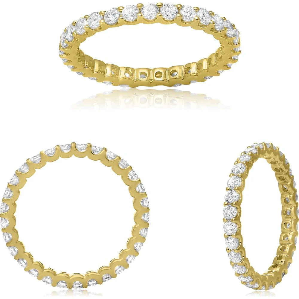 Roman & Jules - 14K Yellow Gold Eternity Band with Shared Prong Set Round Diamonds - 1.12 Carat Total Diamond Weight