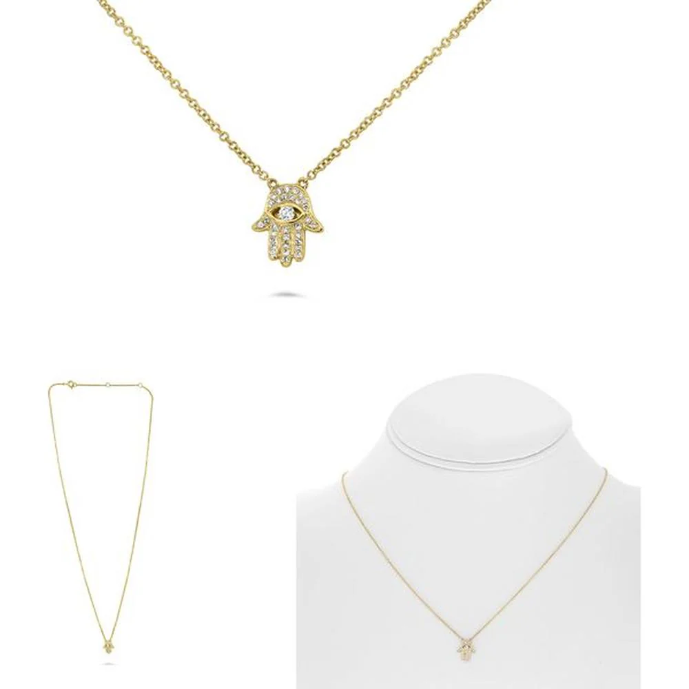 Roman & Jules - 14K Yellow Gold Evil Eye Pendant Necklace with Round Diamonds - 0.09 Carat Total Diamond Weight