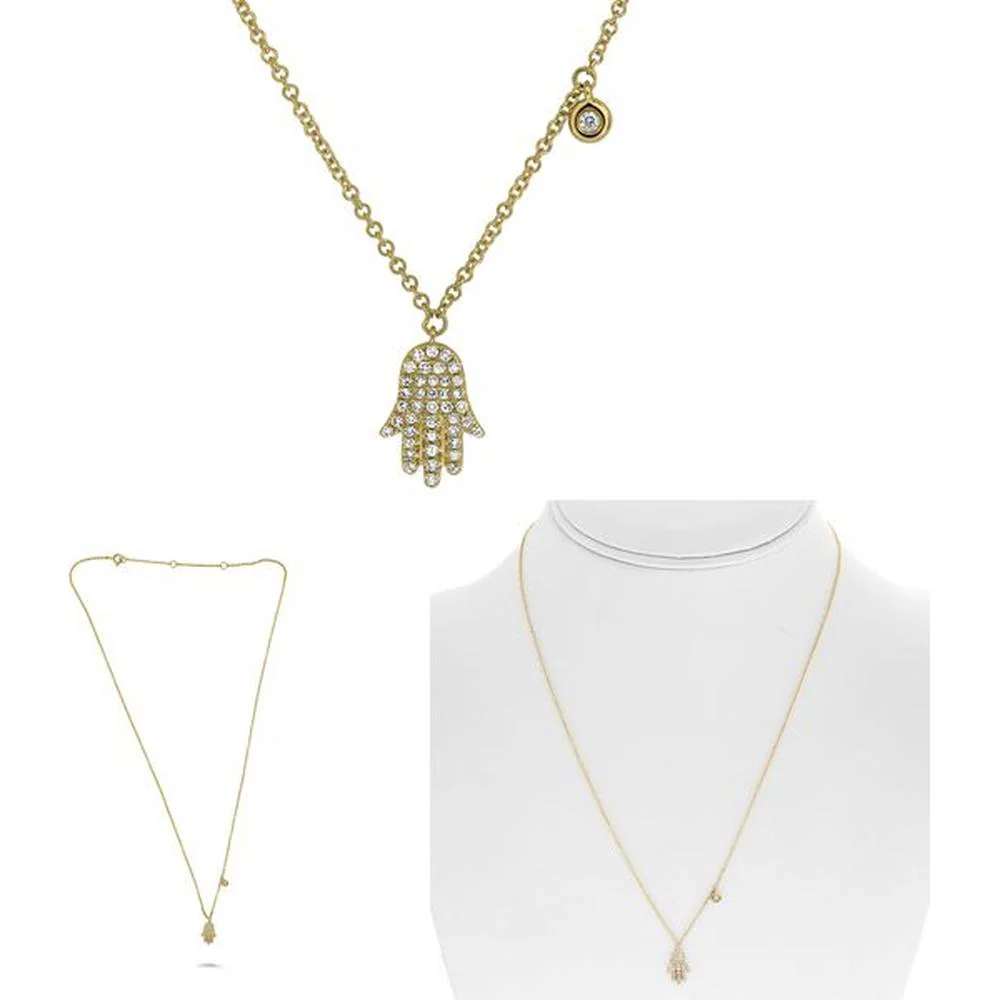 Roman & Jules - 14K Yellow Gold Evil Eye Pendant Necklace with Round Diamonds - 0.13 Carat Total Diamond Weight