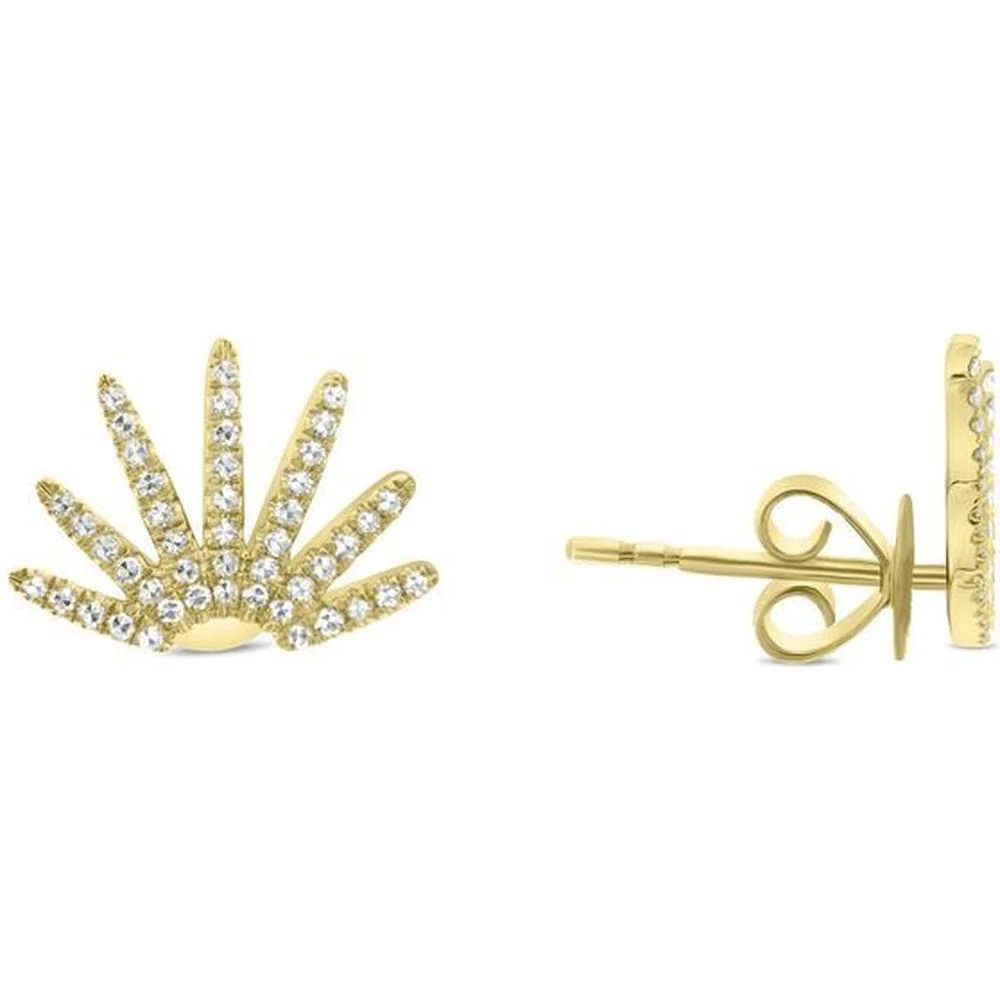 Roman & Jules - 14K Yellow Gold Fan Design Diamond Stud Earrings with 0.22 Carat Round Diamonds