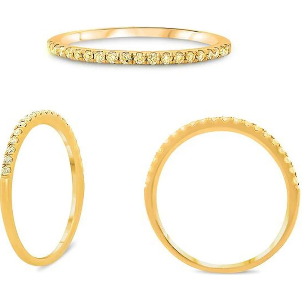 Roman & Jules - 14K Yellow Gold Fancy Yellow Diamond Band with Micropavé Setting - 0.15 Carat Total Diamond Weight