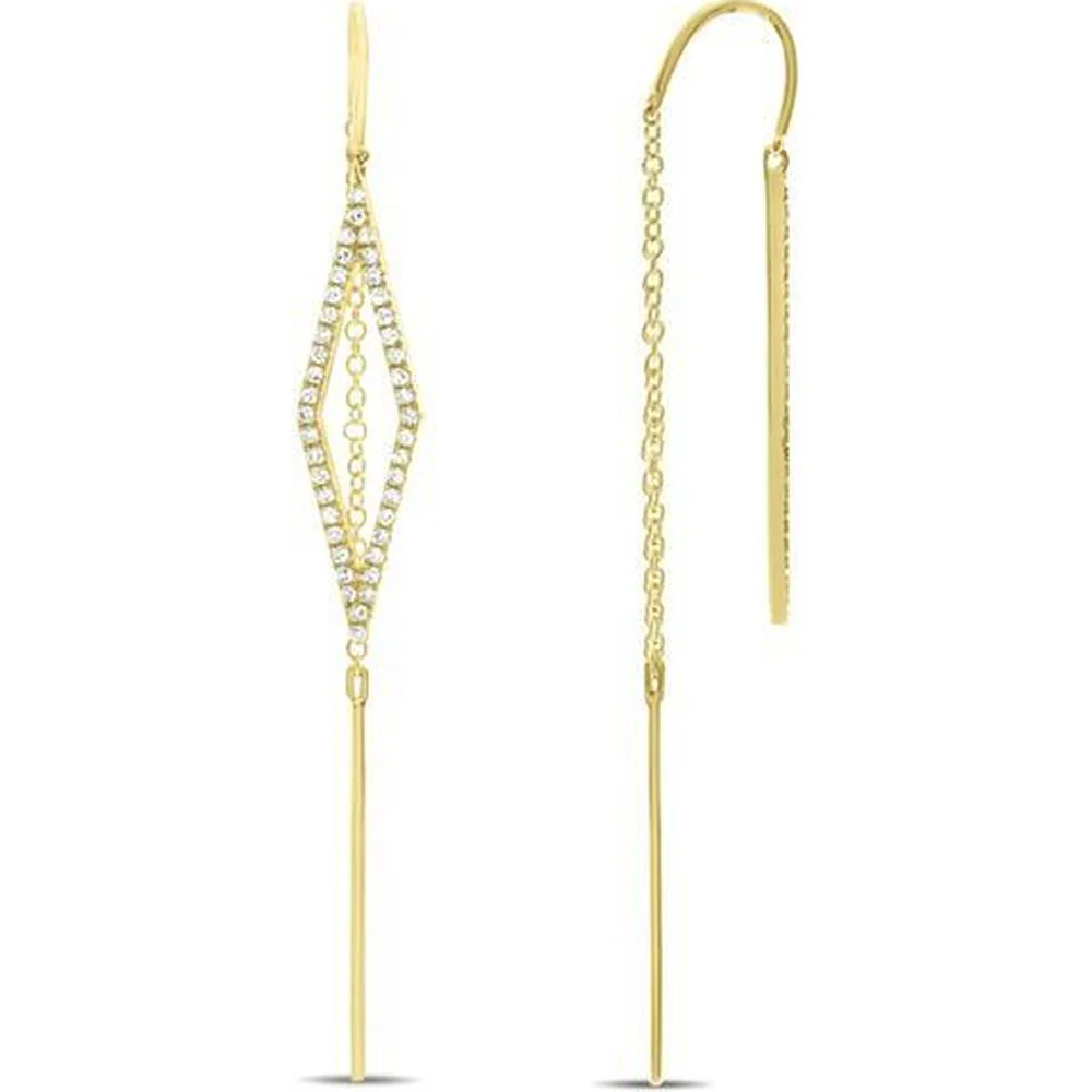 Roman & Jules - 14K Yellow Gold Geometric Diamond Dangle Earrings with Round Diamonds - 0.26 Carat Total Diamond Weight