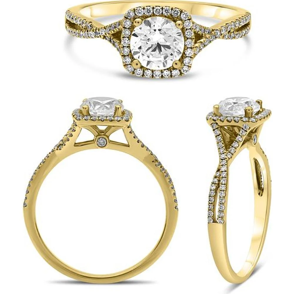 Roman & Jules - 14K Yellow Gold Halo Ring with 0.23 Carat Round Diamond and Twist Shank Design