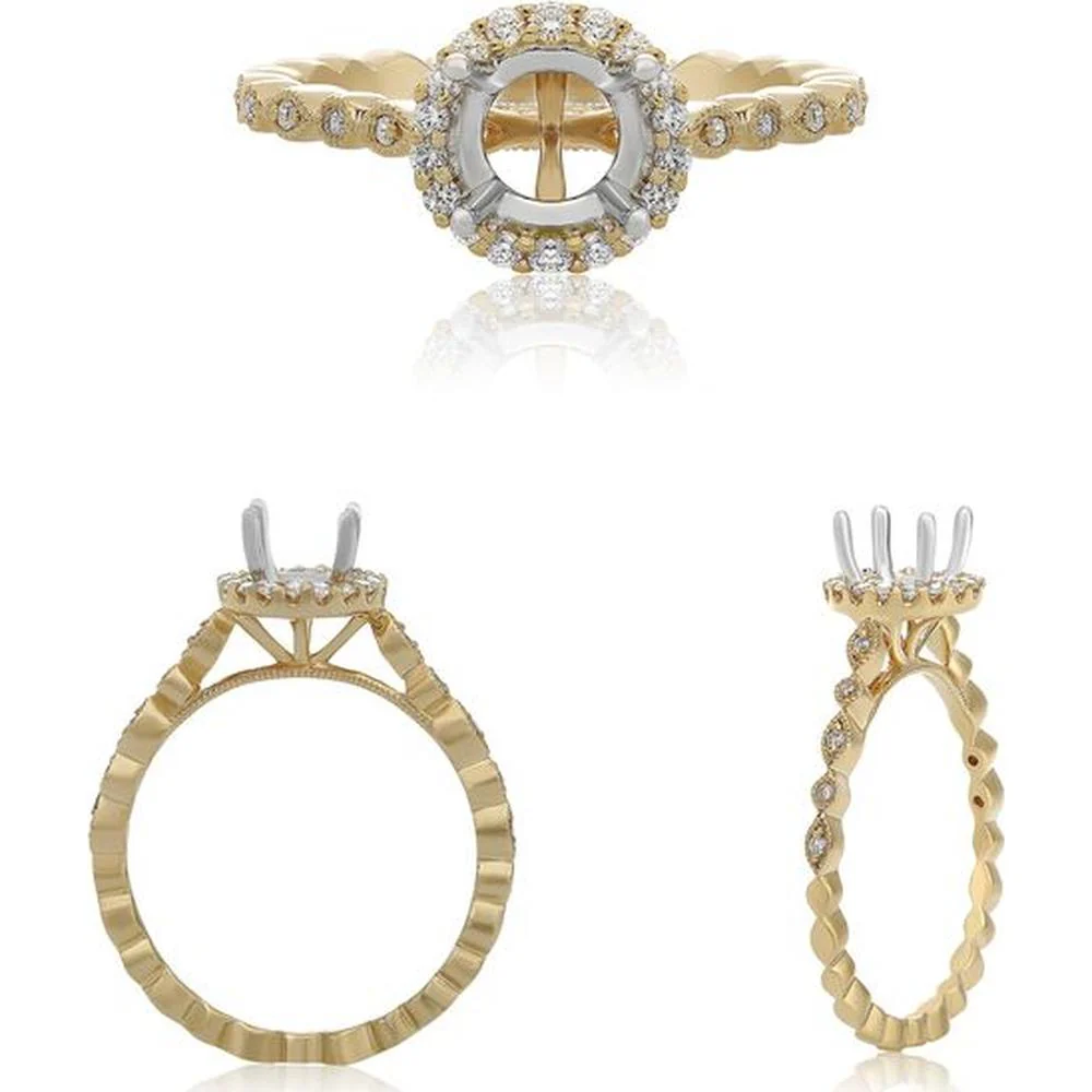 Roman & Jules - 14K Yellow Gold Halo Round Diamond Ring - 0.15 Carat Total Diamond Weight