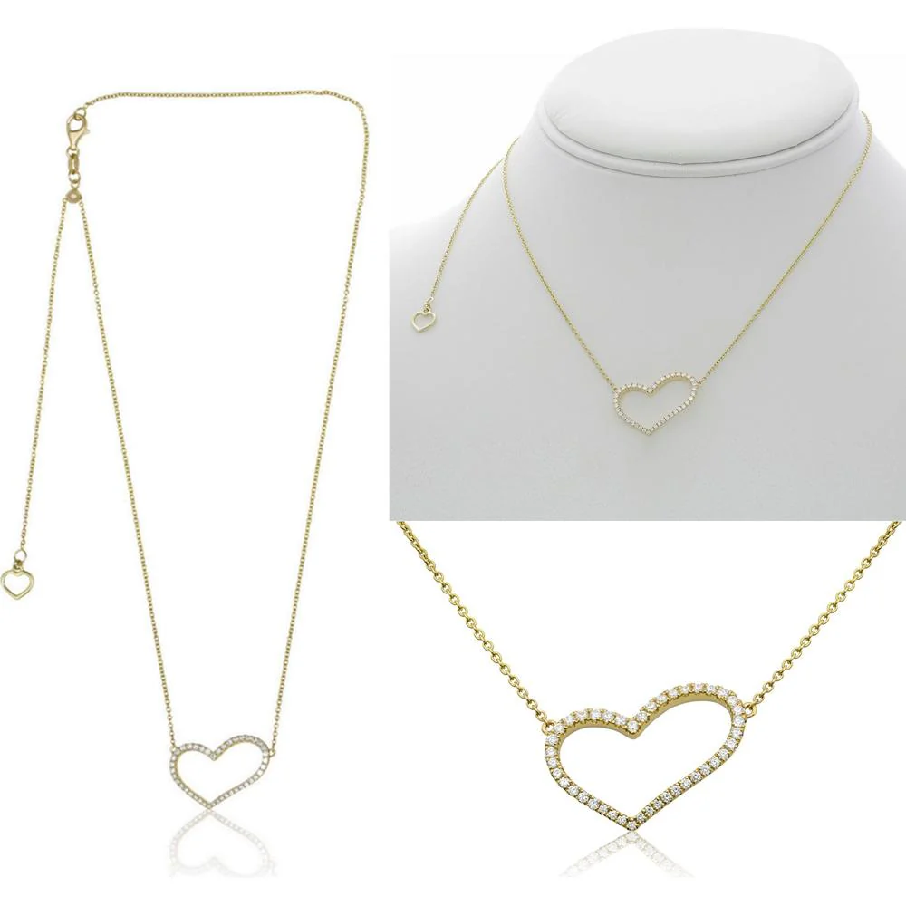Roman & Jules - 14K Yellow Gold Heart Pendant Necklace with 0.30 Carat Round Diamonds in Micropavé Setting