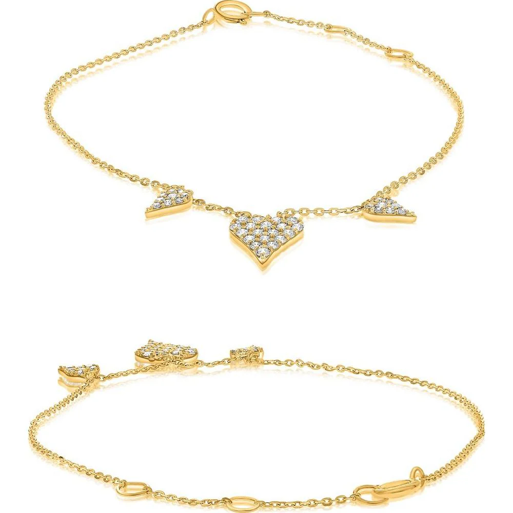 Roman & Jules - 14K Yellow Gold Heart-Shaped Cluster Bracelet with Round Diamonds - 0.32 Carat Total Diamond Weight