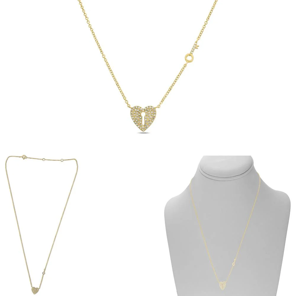Roman & Jules - 14K Yellow Gold Heart-Shaped Diamond Pendant Necklace with Round Diamonds - 0.14 Carat Total Diamond Weight