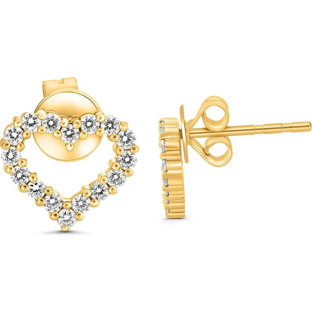 Roman & Jules - 14K Yellow Gold Heart-Shaped Stud Earrings with Round Diamonds - 0.32 Carat Total Diamond Weight