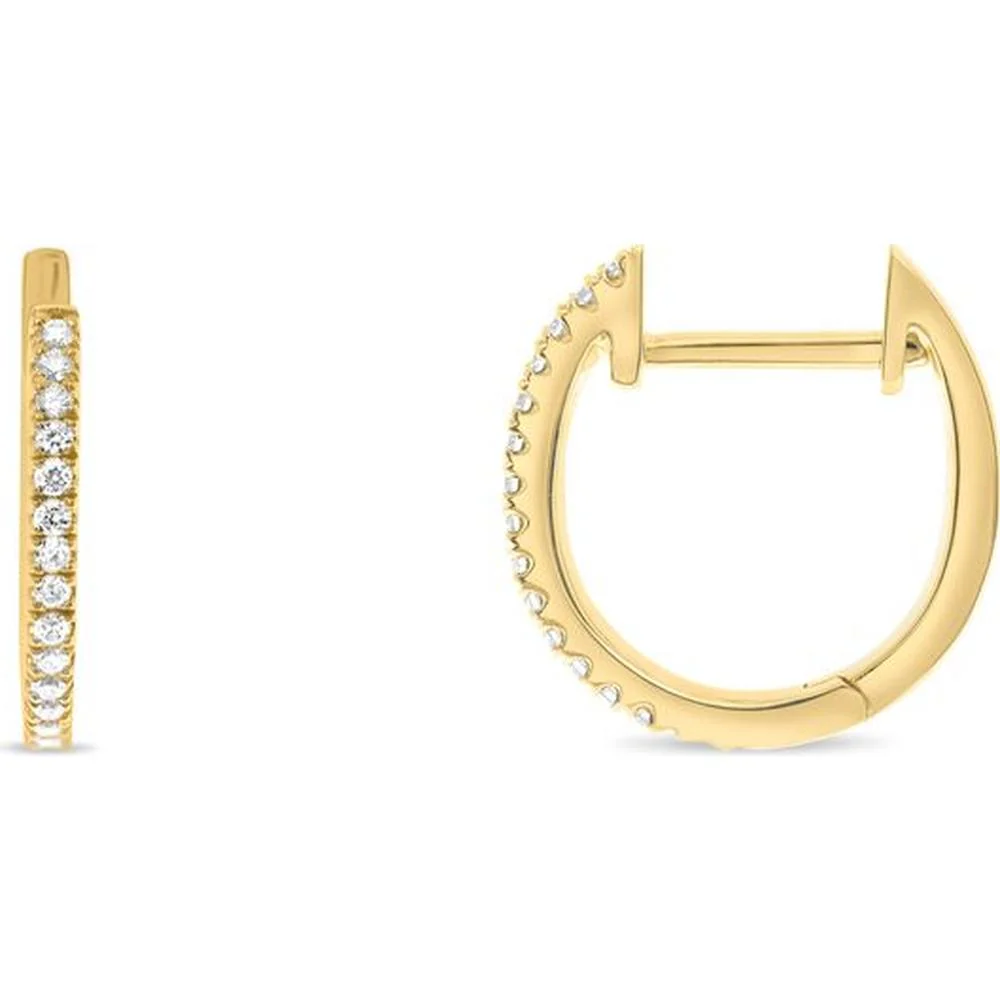 Roman & Jules - 14K Yellow Gold Hoop Earrings with 0.12 Carat Total Round Diamonds in Micropavé Setting