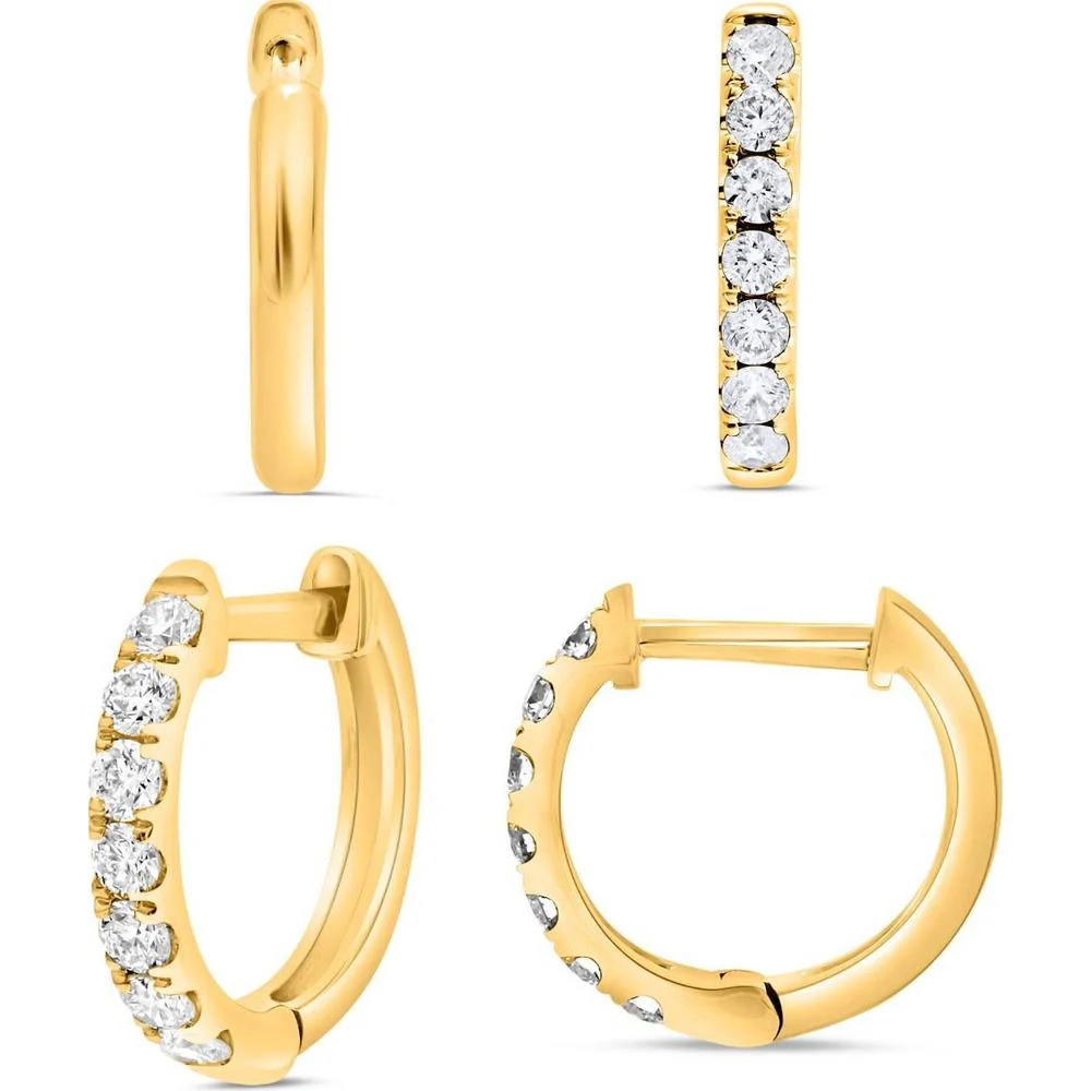 Roman & Jules - 14K Yellow Gold Hoop Earrings with 0.34 Carat Total Round Diamonds in Micropavé Setting