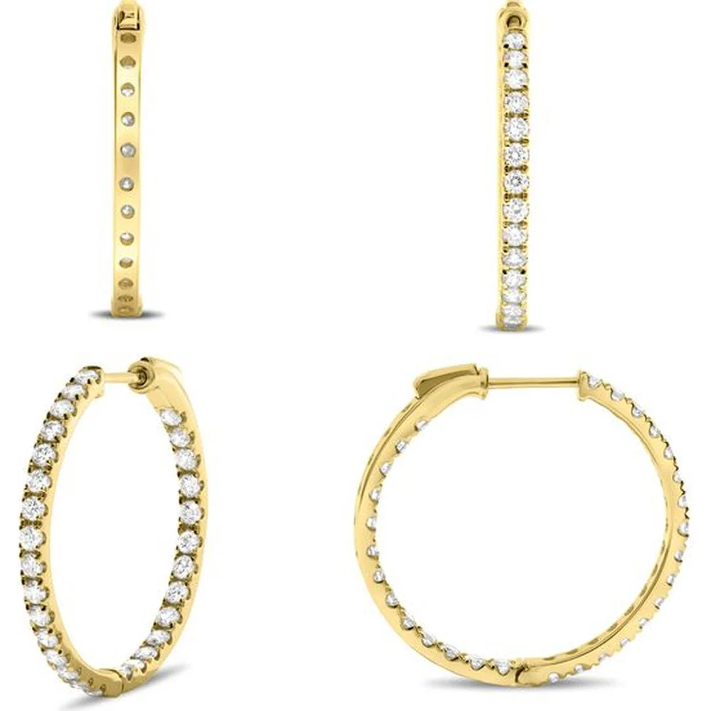 Roman & Jules - 14K Yellow Gold Hoop Earrings with Micropavé Set Round Diamonds - 1.00 Carat Total Diamond Weight