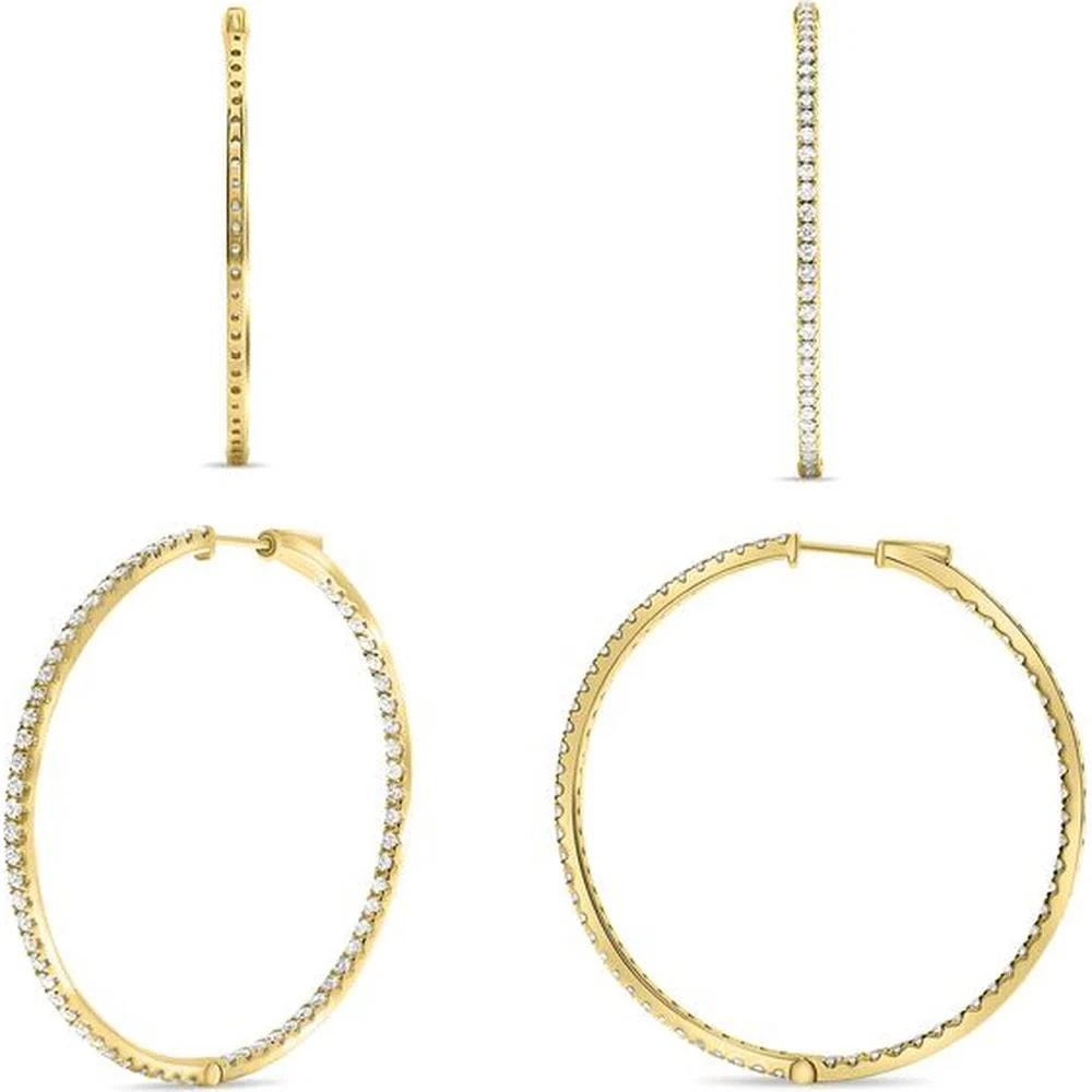 Roman & Jules - 14K Yellow Gold Hoop Earrings with Micropavé Set Round Diamonds - 1.00 Carat Total Diamond Weight