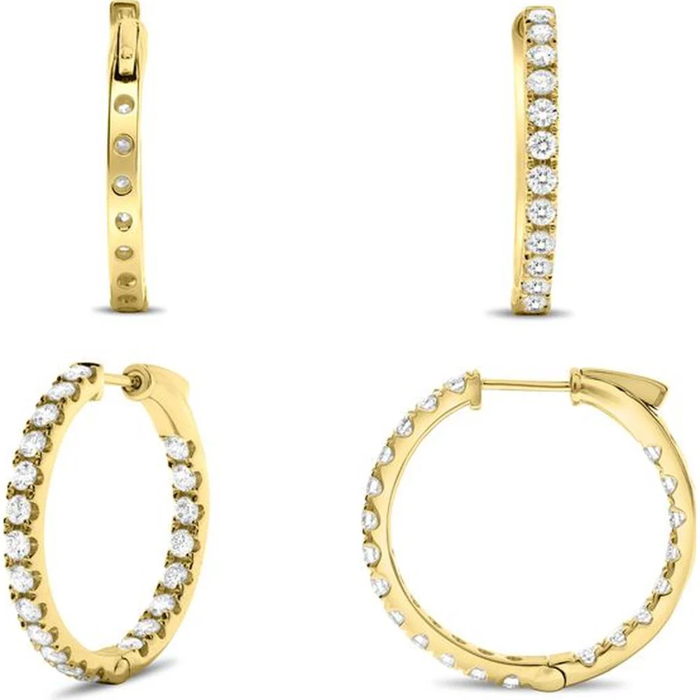Roman & Jules - 14K Yellow Gold Hoop Earrings with Micropavé Set Round Diamonds - 1.50 Carat Total Diamond Weight