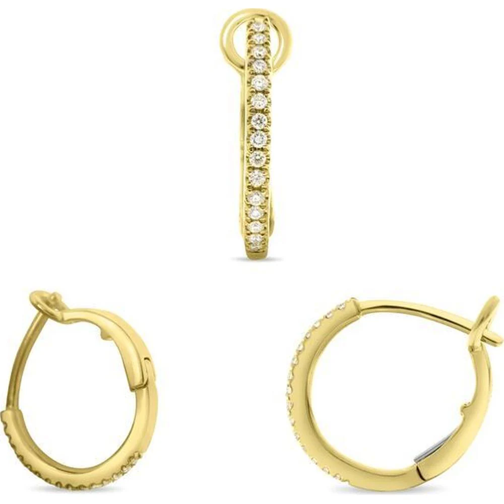 Roman & Jules - 14K Yellow Gold Hoop Earrings with Round Diamonds - 0.10 Carat Total Diamond Weight