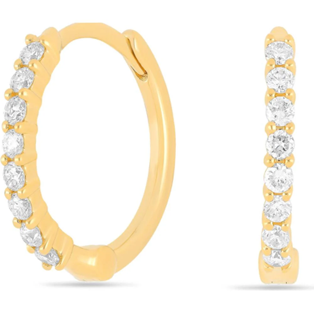 Roman & Jules - 14K Yellow Gold Hoop Earrings with Round Diamonds - 0.21 Carat Total Diamond Weight